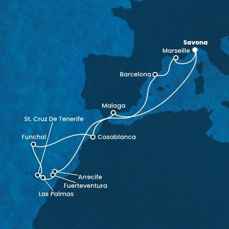 Itálie, Španělsko, Portugalsko, Maroko, Francie ze Savony na lodi Costa Fortuna
