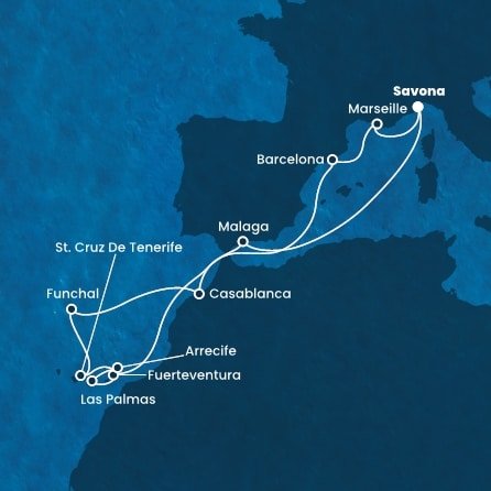 Itálie, Španělsko, Portugalsko, Maroko, Francie ze Savony na lodi Costa Fortuna