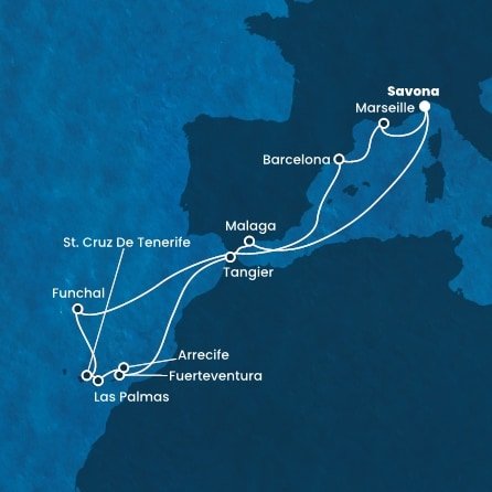 Itálie, Španělsko, Maroko, Portugalsko, Francie ze Savony na lodi Costa Fortuna