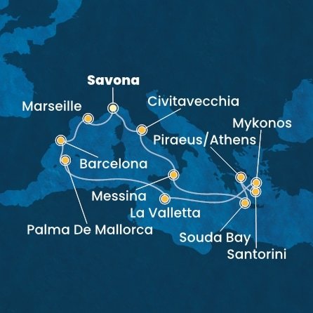 Itálie, Francie, Španělsko, Malta, Řecko ze Savony na lodi Costa Fascinosa