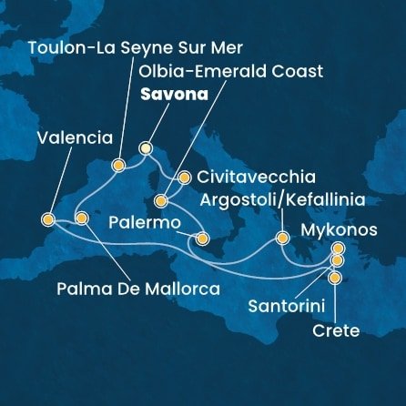 Itálie, Francie, Španělsko, Řecko ze Savony na lodi Costa Pacifica