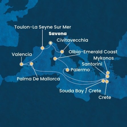 Itálie, Francie, Španělsko, Řecko ze Savony na lodi Costa Pacifica