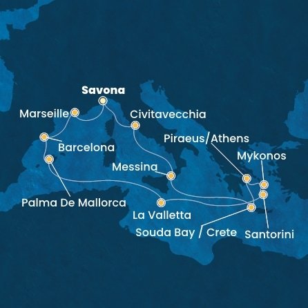 Itálie, Francie, Španělsko, Malta, Řecko ze Savony na lodi Costa Fascinosa