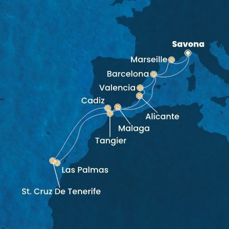 Itálie, Francie, Španělsko, Maroko ze Savony na lodi Costa Toscana