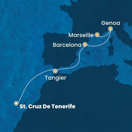 Španělsko, Maroko, Itálie, Francie z Tenerife na lodi Costa Smeralda