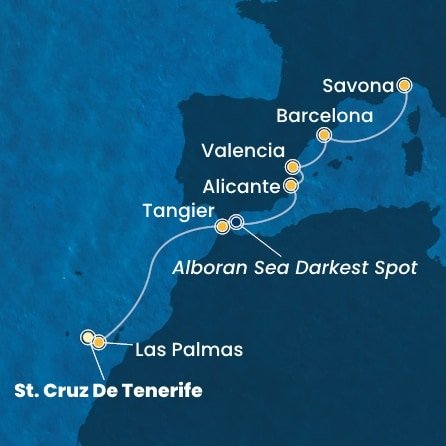 Tenerife, Gran Canaria, Maroko, , Španělsko, Itálie z Tenerife na lodi Costa Toscana