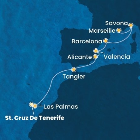 Španělsko, Maroko, Itálie, Francie z Tenerife na lodi Costa Toscana