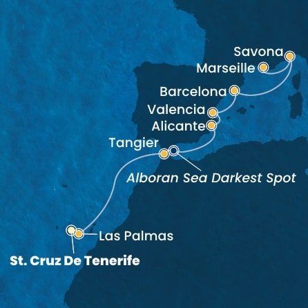 Tenerife, Gran Canaria, Maroko, , Španělsko, Itálie, Francie z Tenerife na lodi Costa Toscana