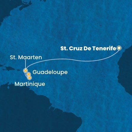 Španělsko, Svatý Martin, Martinik, Guadeloupe z Tenerife na lodi Costa Fascinosa