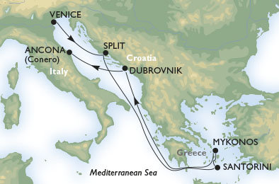 Prosluněný Jadran a řecké ostrovy z Benátek na lodi MSC Sinfonia