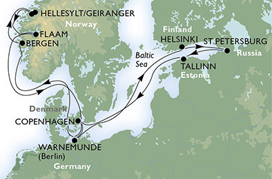 Norsko, Dánsko, Finsko, Rusko, Estonsko z Helsinek na lodi MSC Magnifica