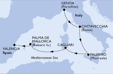 Itálie, Španělsko z Janova na lodi MSC Splendida