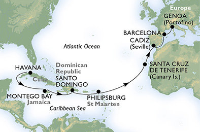 Z Kuby do Evropy z Havany na lodi MSC Armonia