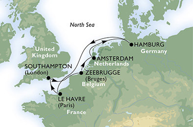 Velká Británie, Belgie, Nizozemsko, Německo, Francie ze Southamptonu na lodi MSC Preziosa