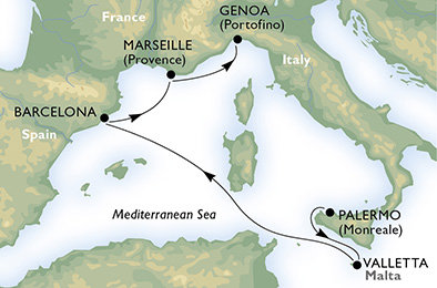 Itálie, Malta, Španělsko, Francie z Palerma na lodi MSC Splendida