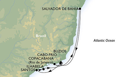 Brazílie ze Santosu na lodi MSC Preziosa