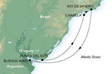 Brazílie, Argentina, Uruguay z Rio de Janeira na lodi MSC Musica