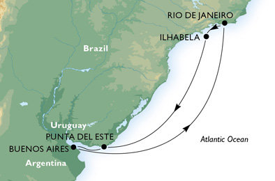 Brazílie, Argentina, Uruguay z Rio de Janeira na lodi MSC Musica