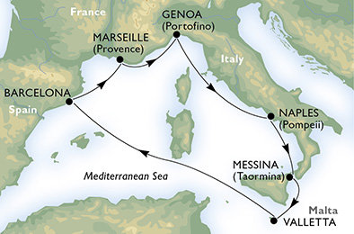 Španělsko, Francie, Itálie, Malta z Barcelony na lodi MSC Seaview