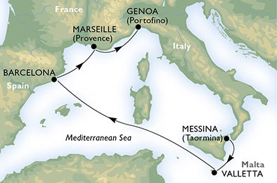 Itálie, Malta, Španělsko, Francie z Messiny na lodi MSC Seaview