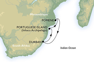 Jihoafrická republika, Mosambik z Durbanu na lodi MSC Sinfonia