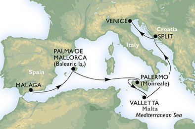 Španělsko, Itálie, Malta, Chorvatsko z Málagy na lodi MSC Musica