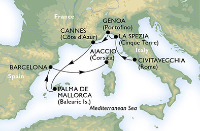Itálie, Francie, Španělsko z Civitavecchia na lodi MSC Orchestra