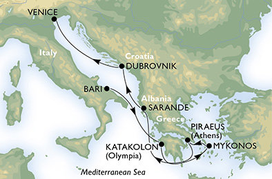 Itálie, Řecko, Albánie, Chorvatsko z Bari na lodi MSC Poesia