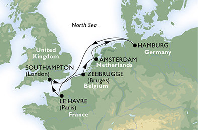 Velká Británie, Belgie, Nizozemsko, Německo, Francie z Amsterdamu na lodi MSC Preziosa