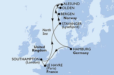 Francie, Norsko, Německo, Velká Británie z Hamburku na lodi MSC Magnifica