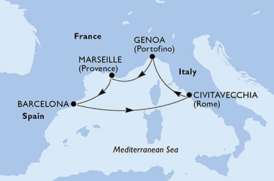 Itálie, Francie, Španělsko z Civitavecchia na lodi MSC Magnifica