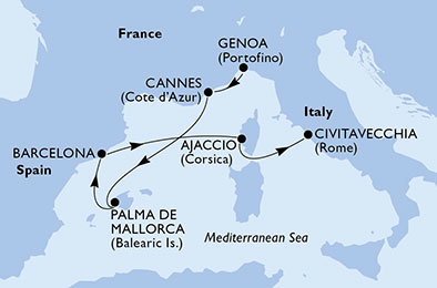 Z Itálie přes Francii do Španělska na MSC Fantasia