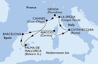 Itálie, Francie, Španělsko z La Spezia na lodi MSC Fantasia