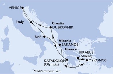 Itálie, Řecko, Albánie, Chorvatsko z Benátek na lodi MSC Poesia
