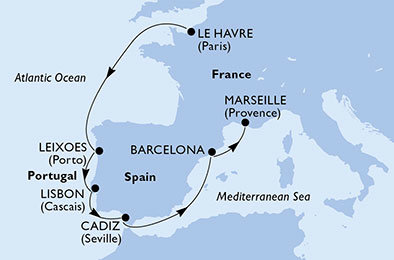 Francie, Portugalsko, Španělsko z Le Havre na lodi MSC Magnifica