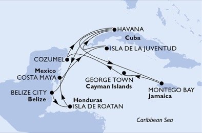 Kuba, Jamajka, Mexiko, Belize, Honduras z Havany na lodi MSC Armonia