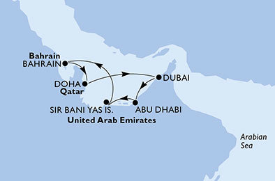 Spojené arabské emiráty, Bahrajn, Katar z Abu Dhabi na lodi MSC Splendida