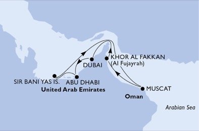 Spojené arabské emiráty, Omán z Abu Dhabi na lodi MSC Splendida