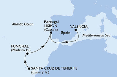 Španělsko, Portugalsko z Santa Cruz de La Palma na lodi MSC Musica