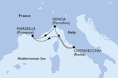 Itálie, Francie z Marseille na lodi MSC Divina