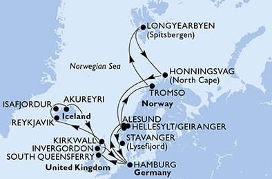 Německo, Velká Británie, Island, Norsko z Hamburku na lodi MSC Meraviglia