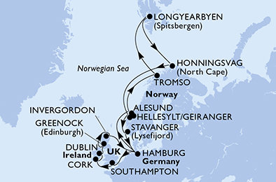 Německo, Norsko, Velká Británie, Irsko z Hamburku na lodi MSC Meraviglia