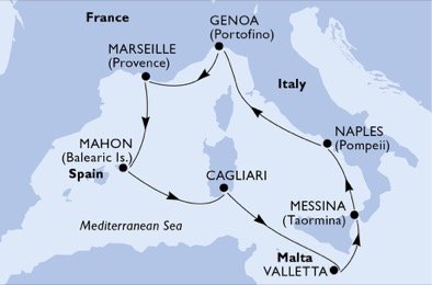 Francie, Španělsko, Itálie, Malta z Janova na lodi MSC Opera