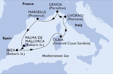 Itálie, Francie, Španělsko z Livorna na lodi MSC Opera