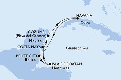 Kuba, Belize, Honduras, Mexiko z Cozumelu na lodi MSC Armonia