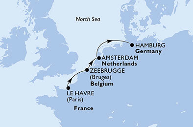 Francie, Belgie, Nizozemsko, Německo z Le Havre na lodi MSC Magnifica