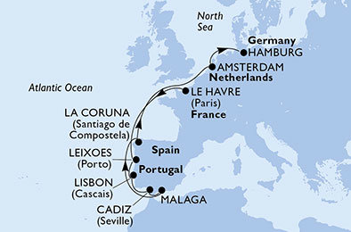 Francie, Portugalsko, Španělsko, Nizozemsko, Německo z Le Havre na lodi MSC Magnifica