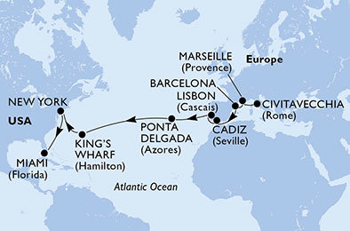Itálie, Francie, Španělsko, Portugalsko, Velká Británie, USA z Civitavecchia na lodi MSC Divina