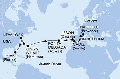 Francie, Španělsko, Portugalsko, Velká Británie, USA z Marseille na lodi MSC Divina