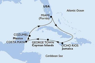 USA, Jamajka, Kajmanské ostrovy, Mexiko z Miami na lodi MSC Seaside